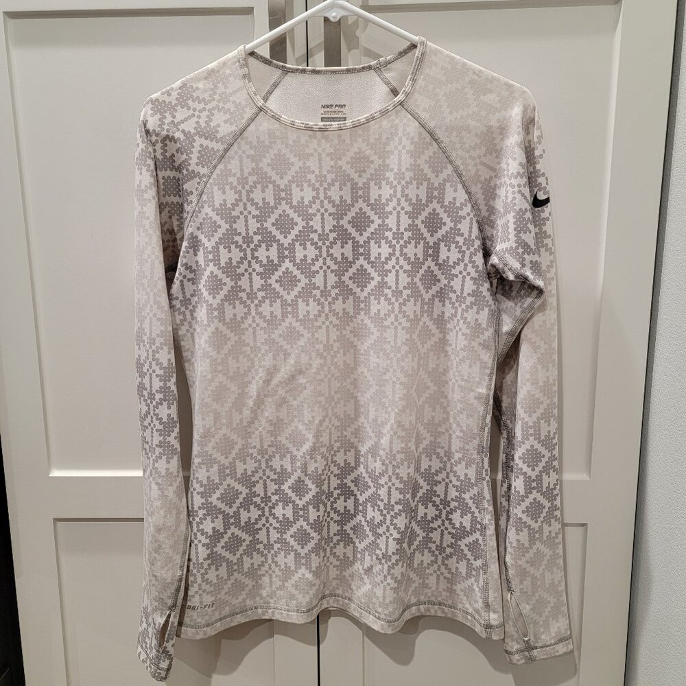 Nike Longsleeve Tee White Gray Top Activewear Beach Travel Layer Women Size Med